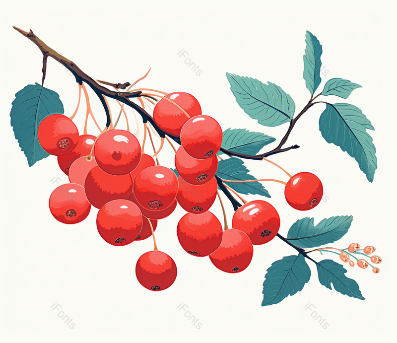 缀满红色鲜艳山楂的山楂枝手绘插画,插画/手绘图,插画/手绘图库,插画/手绘图下载,插画/手绘